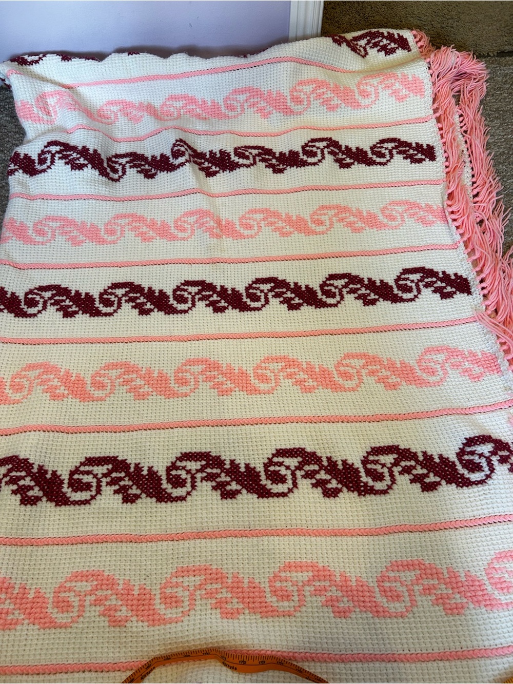 Handmade Pink & Burgundy Crochet Throw Blanket - Brand Unspecified